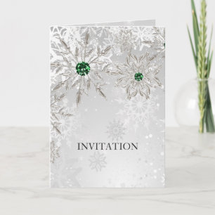 silver emerald grönt snowflake bröllopsinbjudan inbjudan