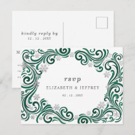Silver Emerald Snöflingor Vinter Bröllop RSVP Vykort
