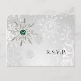 Silver Emerald Snöflingor Winter Wedding osa Inbjudan Vykort