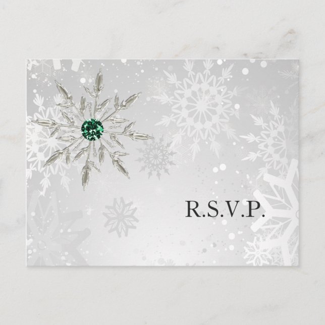 Silver Emerald Snöflingor Winter Wedding osa Inbjudan Vykort (Framsida)