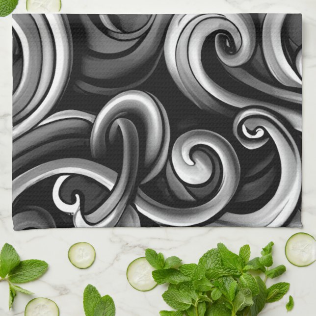 Silver Energy Swirls Kökshandduk (Vikta)