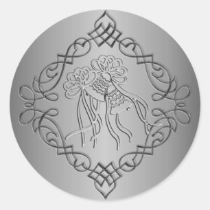 Silver Engraved look Bröllop Runt Klistermärke