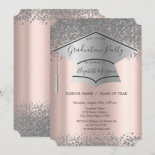 Silver examenshatt, diamanter Rosa guld examen Inbjudningar