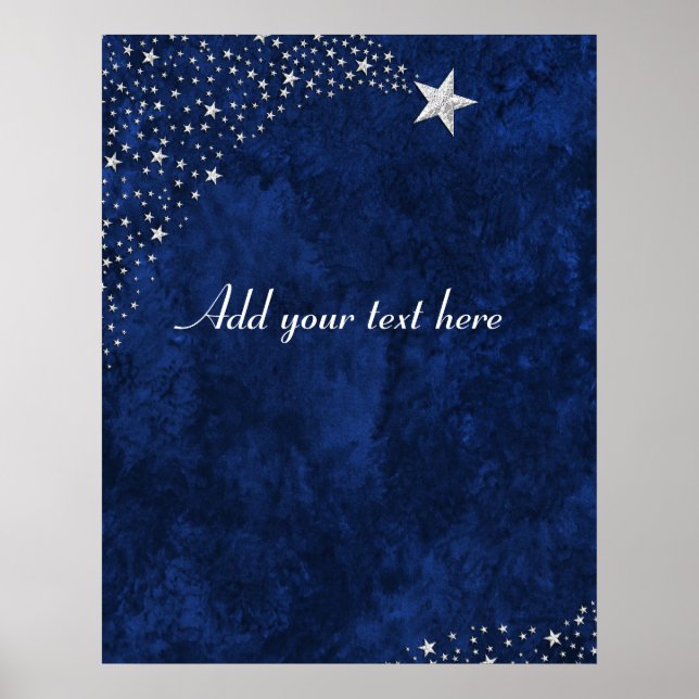Silver Falling Stars Blue Poster (Framsidan)