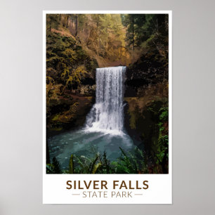 Silver Falls State Park Oregon Akvarell Vintage Poster