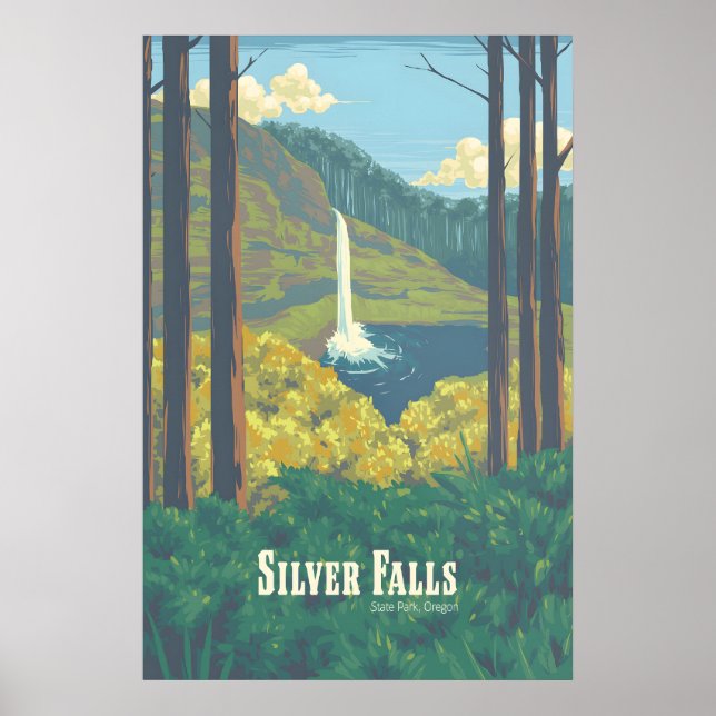 Silver Falls State Park Oregon Resemärke Poster (Framsidan)