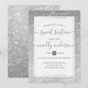Silver Fals Glitter Elegant Sweet 16 Födelsedag Inbjudningar