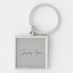 Silver Färg Elegant Grått Calligraphy-skript Namn Fyrkantig Silverfärgad Nyckelring