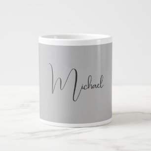 Silver Färg Elegant Grått Calligraphy-skript Namn Jumbo Mugg