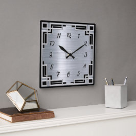 Silver färg och svart konst Deco Ram Clock Fyrkantig Klocka