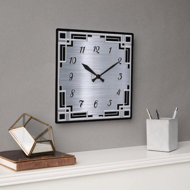 Silver färg och svart konst Deco Ram Clock Fyrkantig Klocka (Kontor)