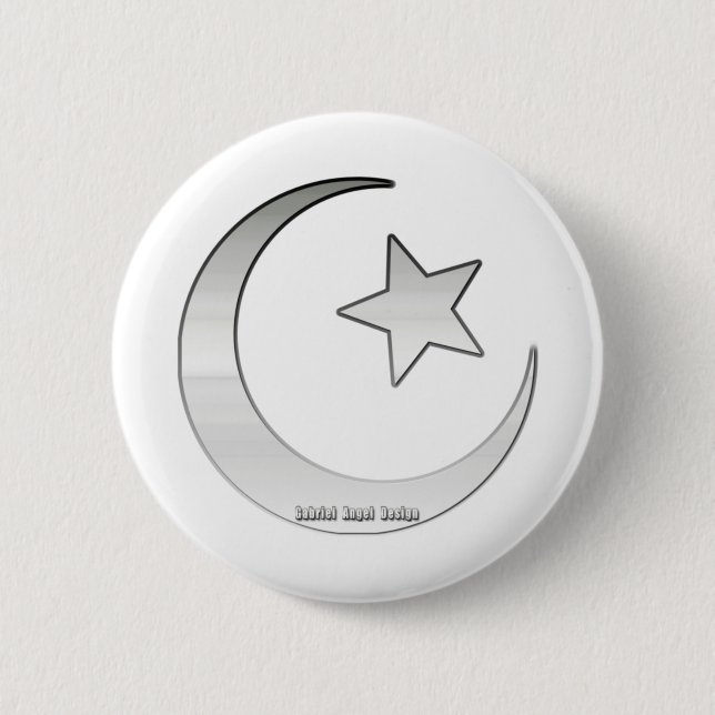Silver Färgad Star och Crescent Symbol Knapp (Framsida)