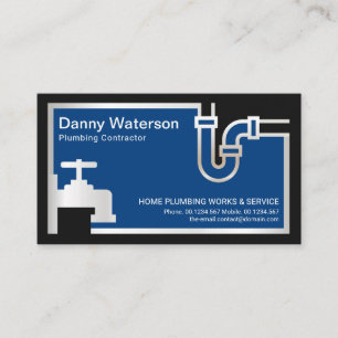 Silver Faucet Pipe Blue Flood Vatten Plumber Visitkort