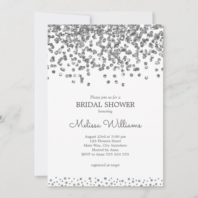 Silver Faux Foil Confetti Elegant Möhippa Inbjudningar (Framsida)