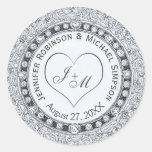 Silver Faux Foil Heart Runt Klistermärke