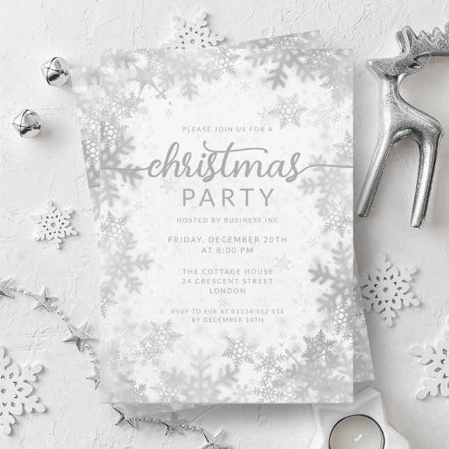 Silver Faux Foil Snöflingor jul Party Inbjudningar (Silver Faux Foil Snowflakes Christmas Party Invitation)