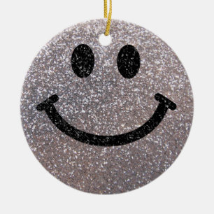 Silver faux glitter ansikte julgransprydnad keramik