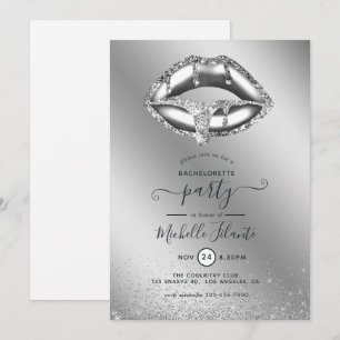 Silver Faux Glitter Bachelorette Party Inbjudningar