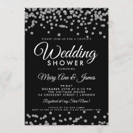 Silver Faux Glitter Confetti Black Peles Shower Inbjudningar