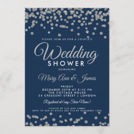 Silver Faux Glitter Confetti Navy Couple Shower Inbjudningar