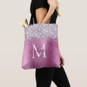 Silver Faux-Glitter Girly Glam Rosa Personlig Tygkasse