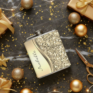 Silver Faux Glitter Glam Bling Personlig Metall Fickplunta