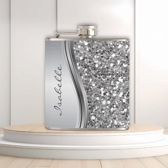 Silver Faux Glitter Glam Bling Personlig Metall Fickplunta (Skapare uppladdad)