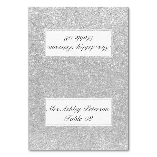 Silver faux glitter grått ombre bröllop ställe bordsnummer (Framsidan)