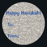 Silver (faux) Glitter Hanukkah Gift Stickers Runt Klistermärke<br><div class="desc">Frågor? Regella@Rocketmail.com</div>