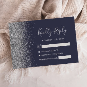 Silver Faux Glitter Kant Mörk blått OSA Kort
