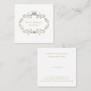 Silver Faux Glitter Ornate Krona Ram Fyrkantigt Visitkort