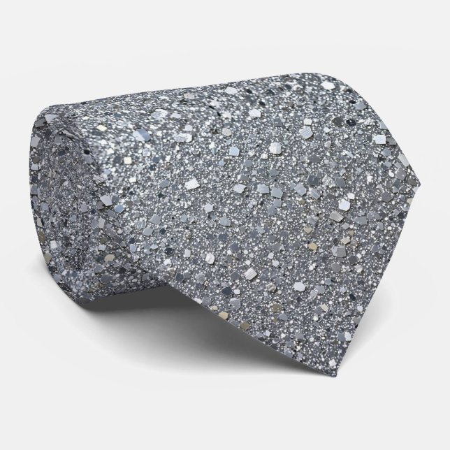 Silver Faux Glitter + Siden | Lyxig Herrens Slips (Rullad)