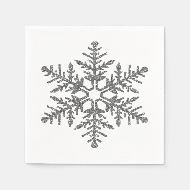 Silver Faux Glitter Snowflake Pappersservett (Framsidan)