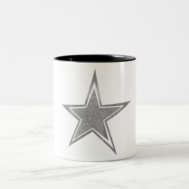 Silver Faux Glitter Star Två-Tonad Mugg (Center)