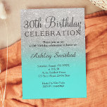 Silver faux glitter teal ocebre 30års födelsedag inbjudningar<br><div class="desc">Ett modernt,  originellt och enkelt faux silver glitter ombre 30års födelsedag-inbjudan på ett helt anpassade i ozon färg. Trettionde!</div>