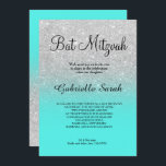 Silver faux glitter turquise ombre Bat mitzvah Inbjudningar<br><div class="desc">En modern,  originell och enkel Bat mitzvah inbjudan från silver glitter om en fullständig anpassade teal aqua turquise-bakgrund</div>