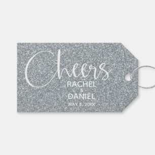 Silver Faux Glitter Wedding Favor Presentetikett