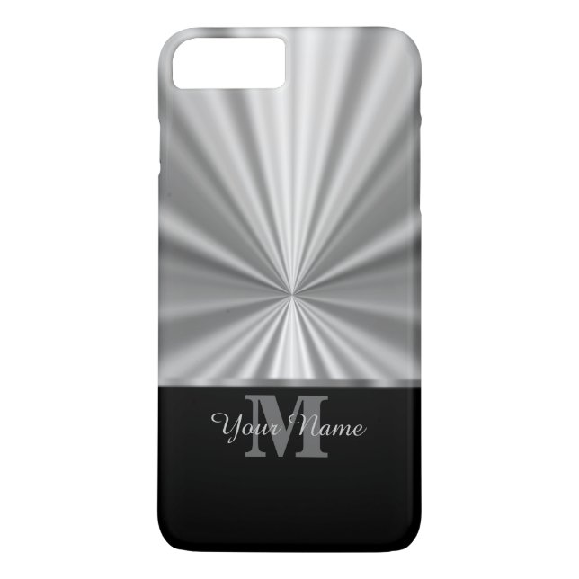 Silver faux metallsvart monogram Case-Mate iPhone skal (Baksida)