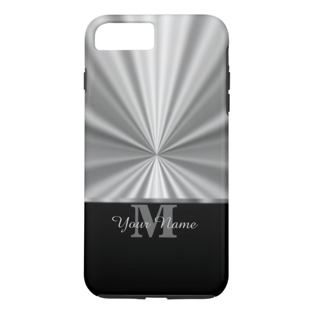 Silver faux metallsvart monogram Case-Mate iPhone skal (Baksida)