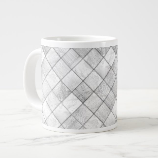 Silver Faux Patchwork Quilting Mönster Jumbo Mugg (Framsida vänster)