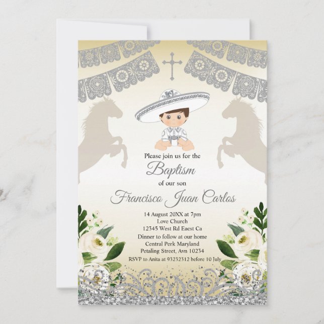 Silver Fiesta Boy Baptism Christening-inbjudan Inbjudningar (Framsida)