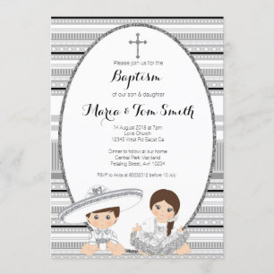 Silver Fiesta Boy & Girl Baptism Christening Inbjudningar