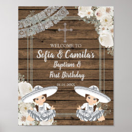 Silver Fiesta Twin Girl Baptism and Birthday Poster