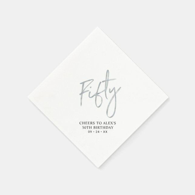 Silver Fifty Modern Vuxen 50-års Födelsedagsfest Pappersservett (Hörn)