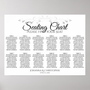 Silver Filigree 12 Bord Bröllop, sittdiagram Poster