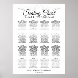Silver Filigree 16 Bord Bröllop, sittdiagram Poster