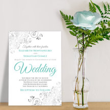 Silver Filigree Aqua och White Elegant bröllop