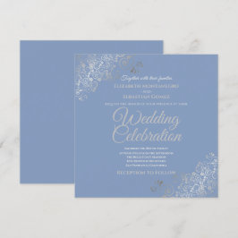Silver Filigree Elegant Blue Square Bröllop Inbjudningar