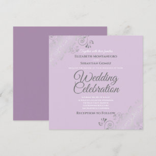 Silver Filigree Elegant Lavender Square Bröllop Inbjudningar