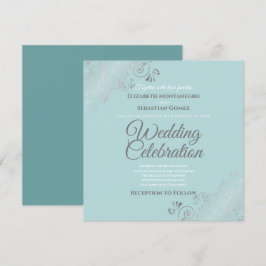 Silver Filigree Elegant Light Teal Square Bröllop Inbjudningar